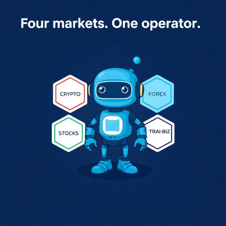 Four markets one operator — Bit_Ai robot mascot
